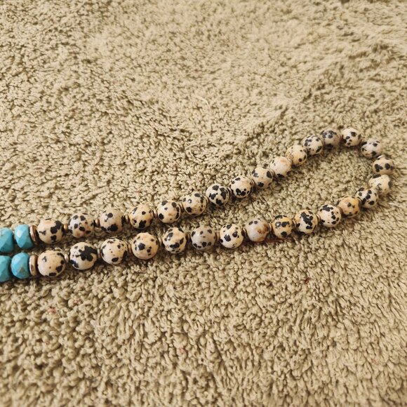 Dalmation Jasper and Turquoise Beaded Tassel Necklace - Picture 10 of 16